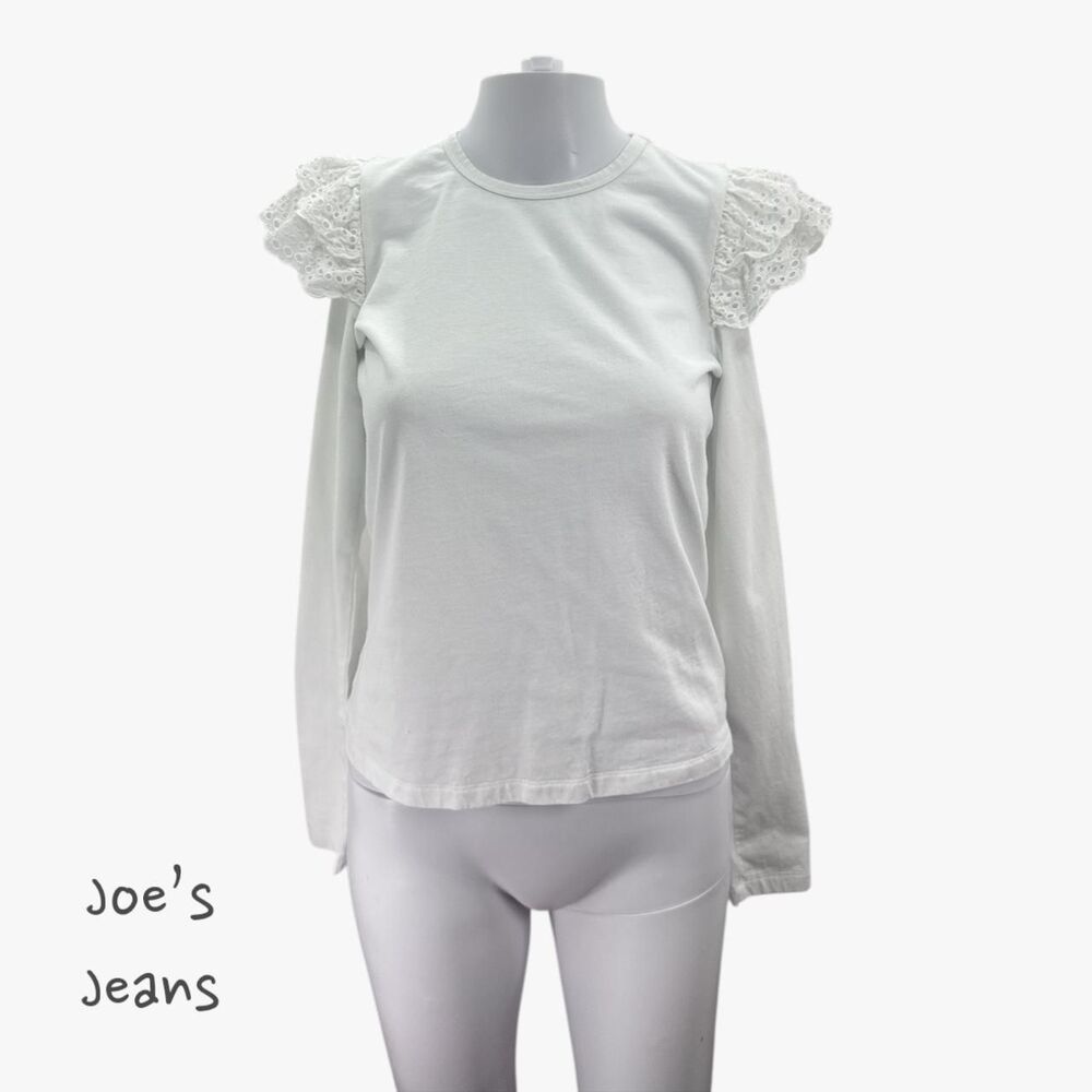Joe's Jeans Women's Eyelet Long Sleeve Top in White Sz XS Preppy Lace Glam